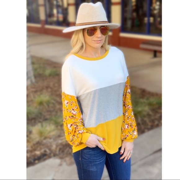 LAST ONE! Hello Sunshine Tunic Top-yellow-gray - Picture 5 of 6